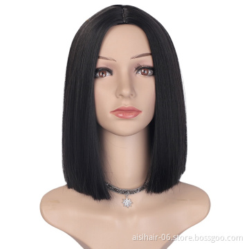 Synthetic Fiber Hair Wigs For Black Women Short Bob Silky Straight Black Heat Resistant Cosplay Party Wigs
